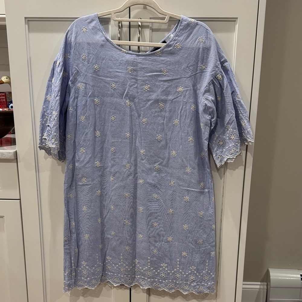 Sanctuary Blue Mini Dress with White Floral Embroidery